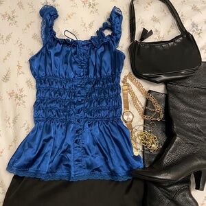Nicky B Vintage Satin Royal Blue Tank